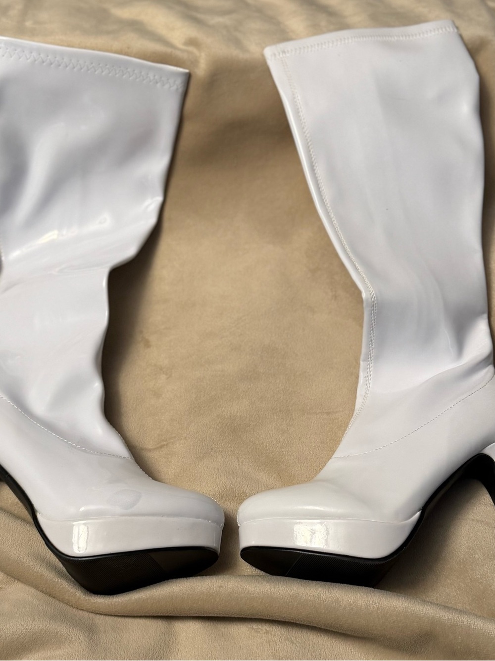 White Patent Knee High Platform Boots